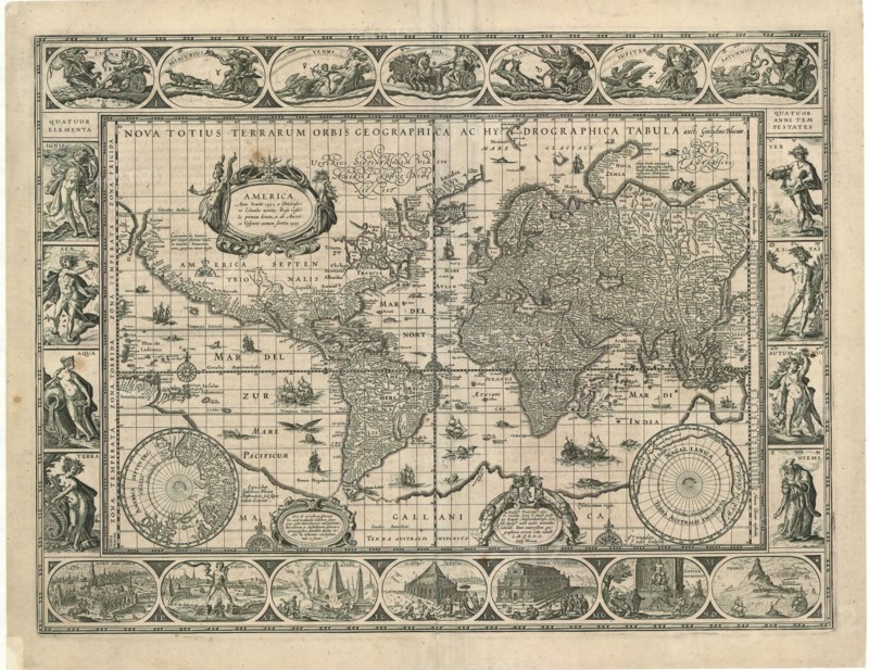 Map, Nova totius terrarum orbis geographica ac hydrographica tabula auct. Guiljelmo Blaeuw J.a vanden Ende sculpsit, Willem Jansz Blaeu (1571-1638), Josua van den Ende, Copperplate print