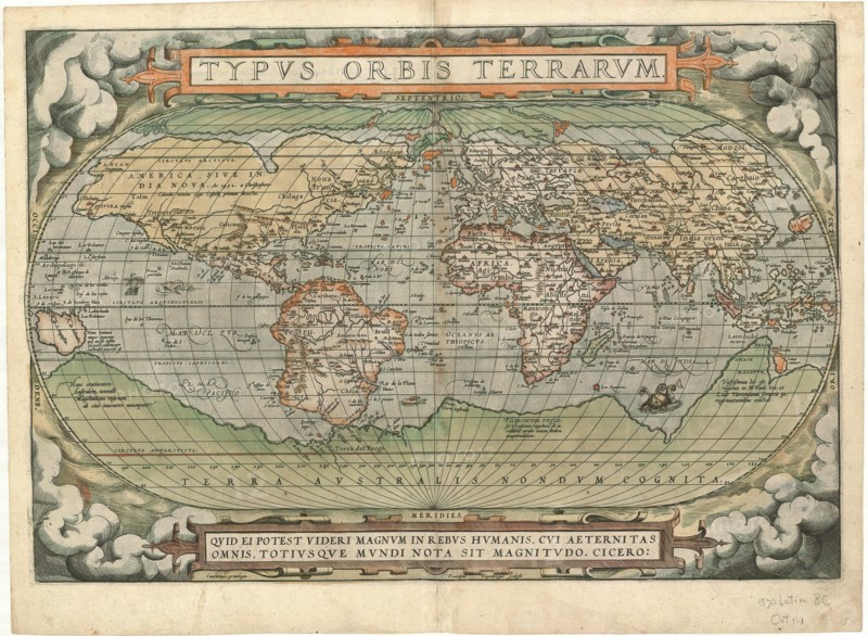 Map, Typus orbis terrarum Franciscus Hogenbergus sculpsit, Frans Hogenberg (1535-1590), Abraham Ortelius (1527-1598), Copperplate print
