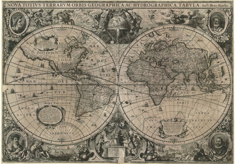 Map, Nova totivs terrarvm orbis geographica ac hydrographica tabvla auct. Henr. Hondio, Henricus Hondius (1597-1651), Copperplate print