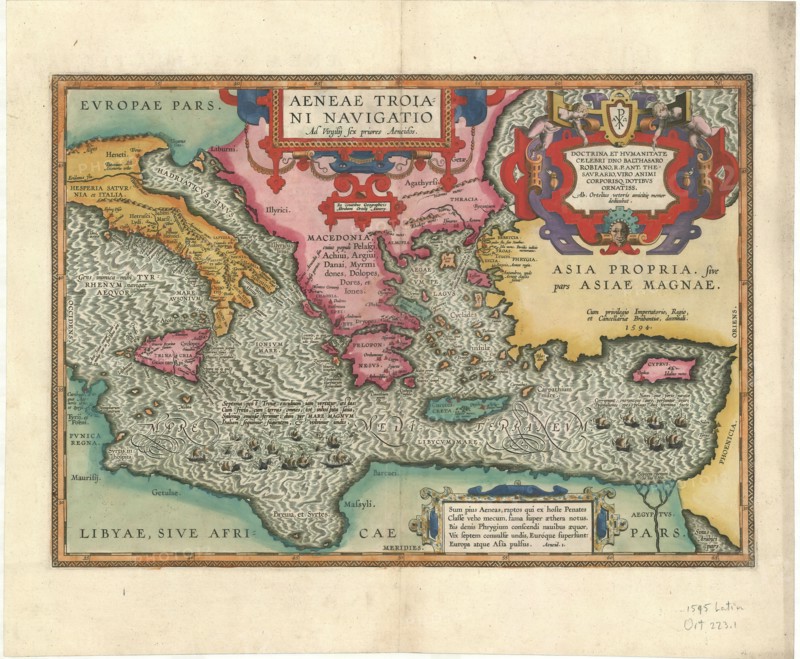 Map, Aeneae Troiani Navigatio Ad Virgilij sex priores Aeneidos, Abraham Ortelius (1527-1598), Copperplate print