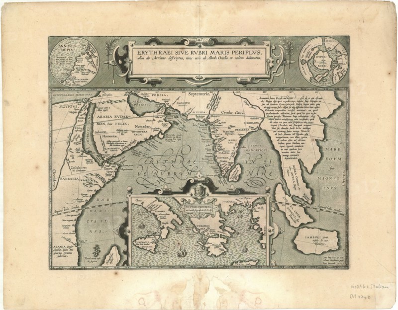 Map, Erythraei sive Rvbri Maris periplvs olim ab Arriano descriptvs, nunc vero ab Abrah. Ortelio ex eodem delineatvs, Abraham Ortelius (1527-1598), Flavius Arrianus (c.95-c.175), Copperplate print