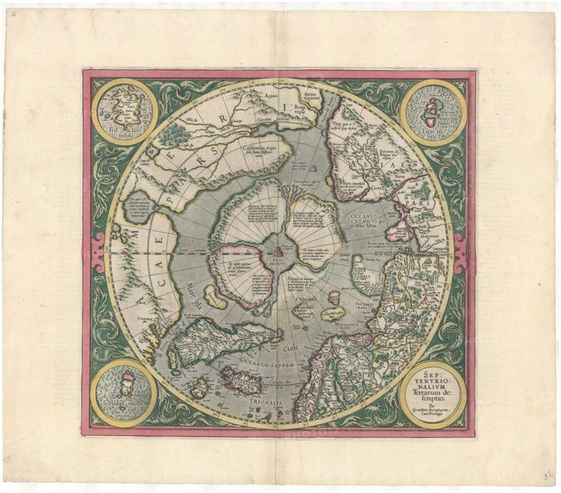 Map, Septentrionalivm Terrarum descriptio. Per Gerardum Mercatorem ..., Gerard Mercator (1512-1594), Copperplate print