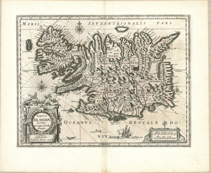 Map, Tabula Islandiae auctore Georgio Carolo Flandro, Georgius Carolus (1601-1625), Copperplate print