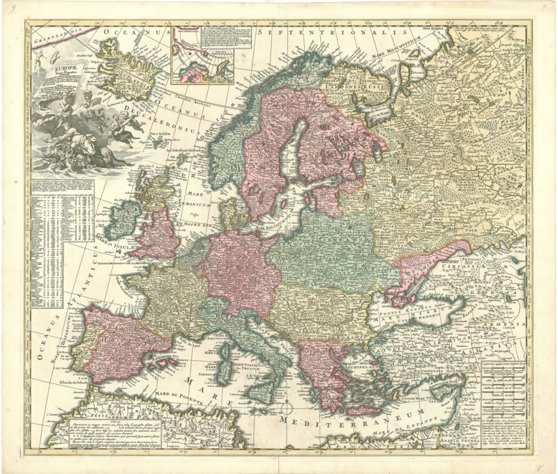 Map, Europae in tabula geographica delineatio ad mentem novissimorum eorumque optimorum geographorum emendata ... opera A.F. Zürneri ..., Adam Friedrich Zürner (1680-1742), Copperplate print