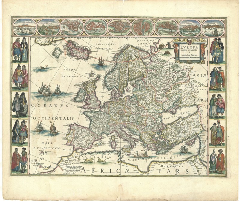 Map, Evropa recens descripta à Guilielmo Blaeuw, Willem Jansz Blaeu (1571-1638), Copperplate print