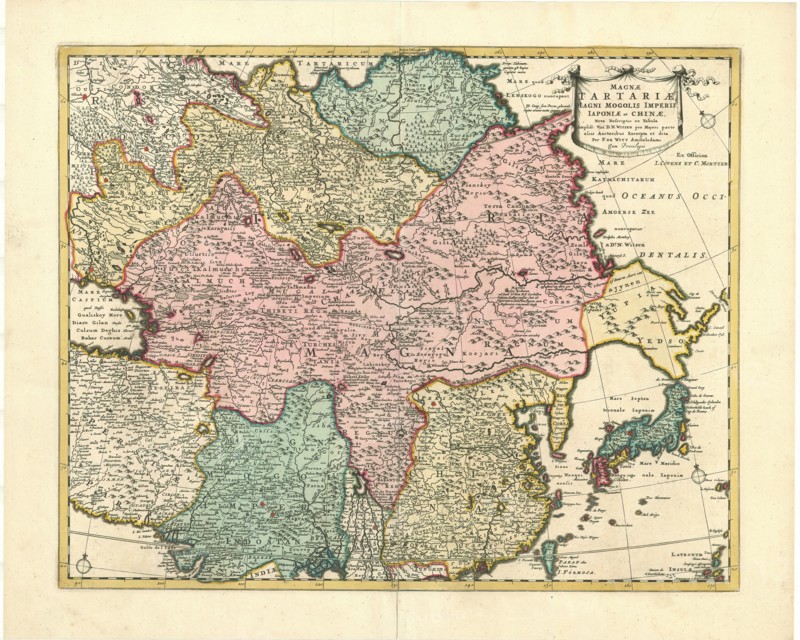Map, Magnæ Tartariæ, magni Mogolis imperii, Iaponiæ et Chinæ, nova descriptio ex tabula ... D.N. Witsen ... per F. de Witt, Frederick de Wit (1630-1706), Nicolaes Witsen (1641-1717), Copperplate print