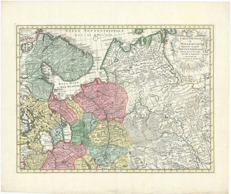 Map, Carte nouvelle de Moscovie represente la partie septentrionale dressée par G. de L’Isle rectifié & augmenté, Guillaume Delisle (1675-1726), Copperplate print