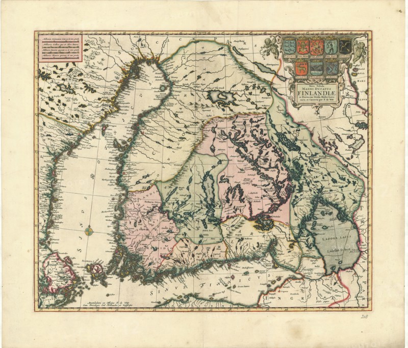 Map, Nova tabula magni ducatus Finlandiae in provincias divisa multis locis aucta et correcta per F. de Witt, Frederick de Wit (1630-1706), Copperplate print