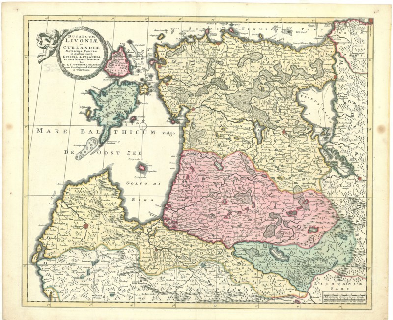 Map, Ducatuum Livoniae et Curlandiae novissima tabula in quibus sunt Estonia Litlandia et aliae minores provinciae per R. & I. Ottens Amsteledami, Reinier Ottens (1698-1750), Josua Ottens (1704-1765), Copperplate print