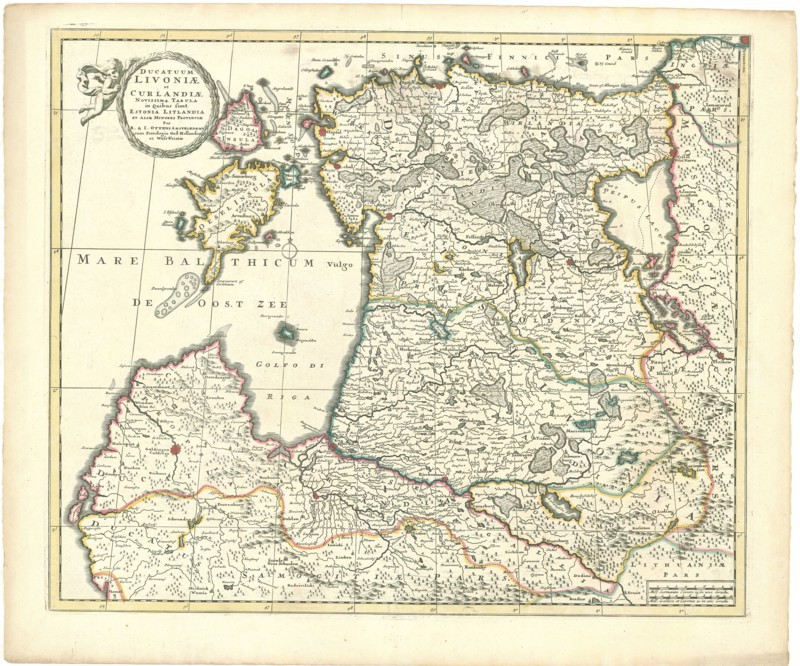 Map, Ducatuum Livoniae et Curlandiae novissima tabula in quibus sunt Estonia Litlandia et aliae minores provinciae per R. & I. Ottens Amsteledami, Reinier Ottens (1698-1750), Josua Ottens (1704-1765), Copperplate print