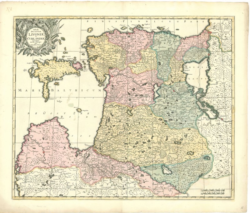 Map, Tabula ducatuum Livoniae et Curlandiae recentior incisa editaque per Gerardum Valck, Gerhard Valk (-1726), Copperplate print