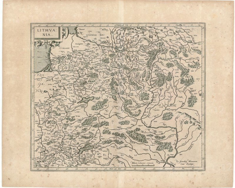 Map, Lithvania per Gerardum Mercatorem, Gerard Mercator (1512-1594), Copperplate print