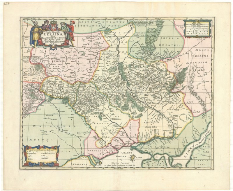 Map, Typus generalis Ukrainæ sive Palatinatuum Podoliæ, Kioviensis et Braczlaviensis terras nova delineatione exhibens, Copperplate print