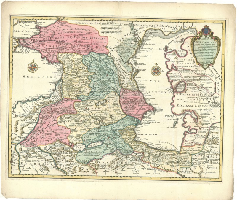 Map, Carte des pays voisins de la Mer Caspiene dressée pour l’usage du roy sur la carte de cette mer faite par l’ordre du czar ... par G. Delisle geog. de l’Acad. Roy des Scien[ces, Guillaume Delisle (1675-1726), Copperplate print