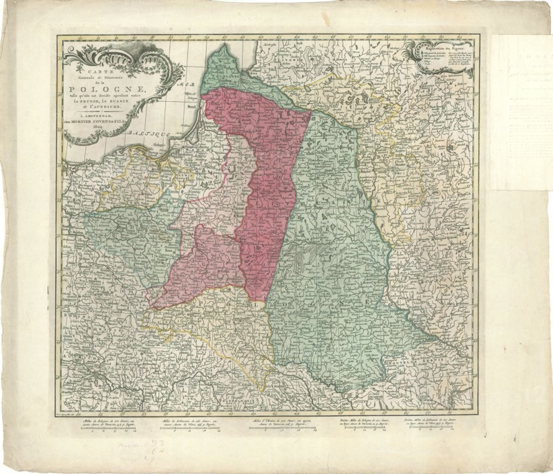 Map, Carte generale et itineraire de la Pologne, telle qu'elle est divisée apresant entre la Prusse, la Russie et l'Autriche, Copperplate print