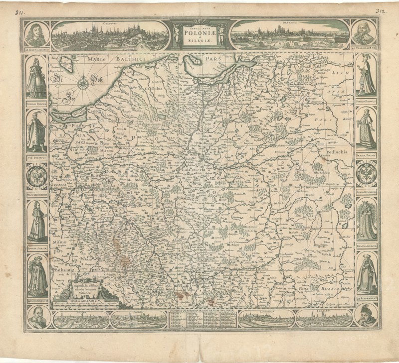 Map, Tabula nova Poloniæ et Silesiæ, Abraham Goos (c.1590-1643), Copperplate print