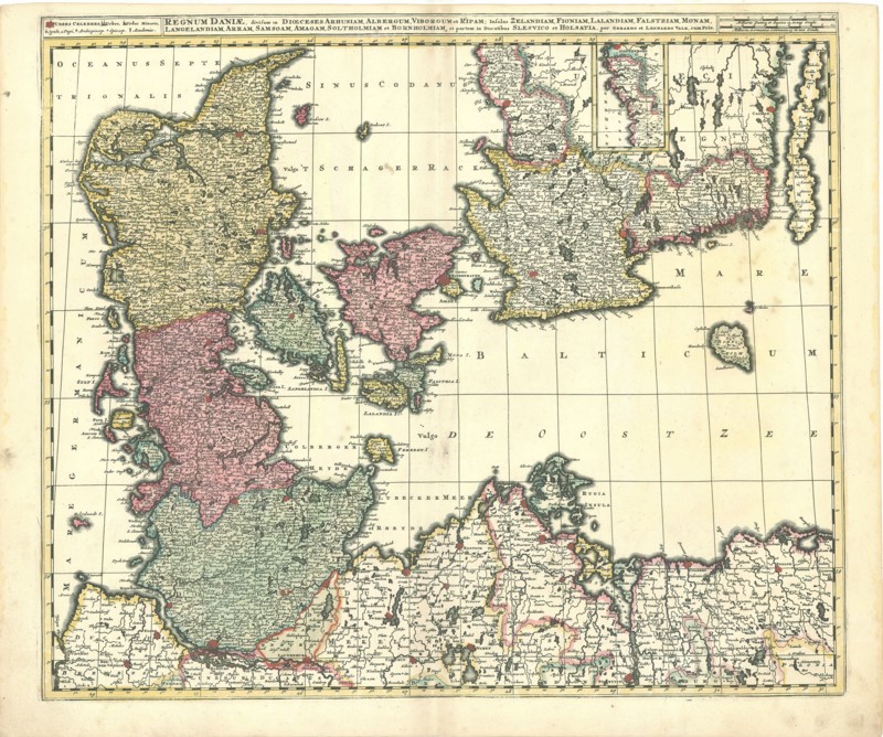 Map, Regnum Daniæ, Copperplate print