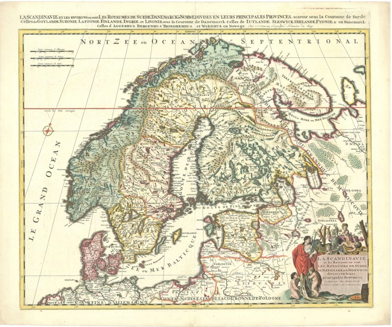 Map, La Scandinavie et les environs, ou sont les Royaumes de Suede, de Danemark et de Norwege, divisés en leurs principales provinces, Nicolas Sanson (1600-1667), Copperplate print
