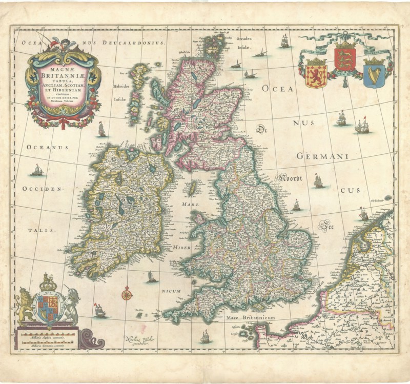 Map, Magnæ Britanniæ tabula, Angliam, Scotiam, et Hiberniam continens, Nicolaes Jansz Visscher (1618-1679), Copperplate print