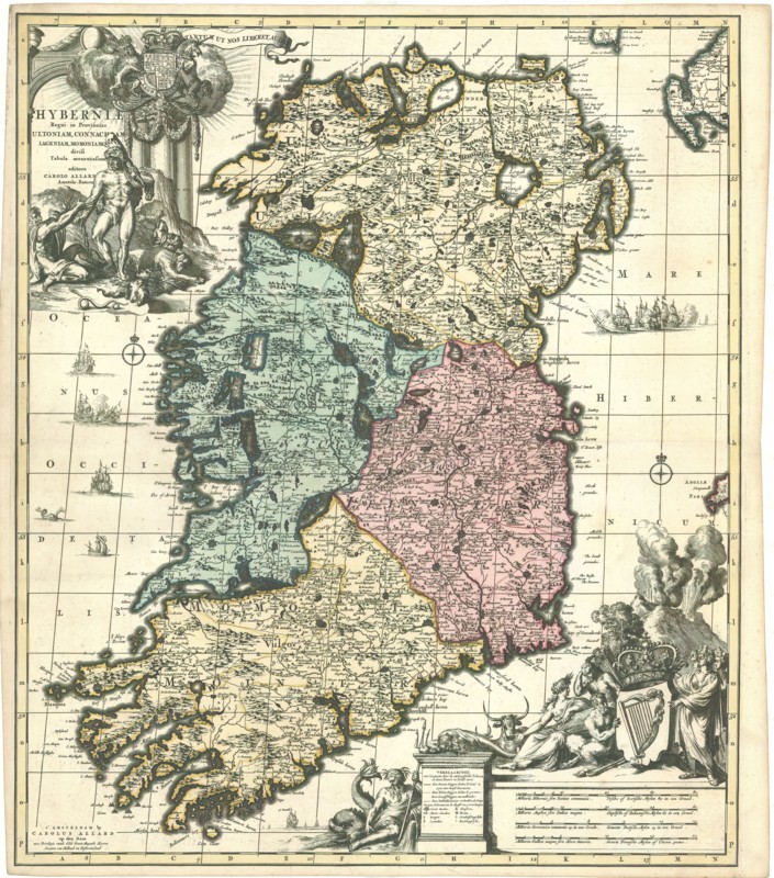 Map, Hyberniae regni in provincias Ultoniam, Connacham, Lageniam, Momoniamq. divisi tabula accuratissima, Carel Allard (1648-1709), Copperplate print