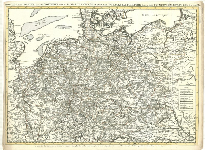 Map, Routes des postes et des voitures pour les marchandises et pour les voyages par l'empire, dans les principaux états de l'Europe, Jan Stemmers (fl. 1695-1734), Copperplate print