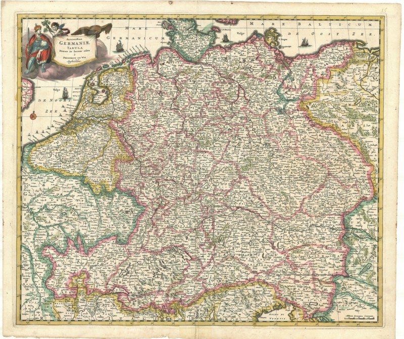 Map, Accuratissima Germaniae tabula, Frederick de Wit (1610-1698), Copperplate print