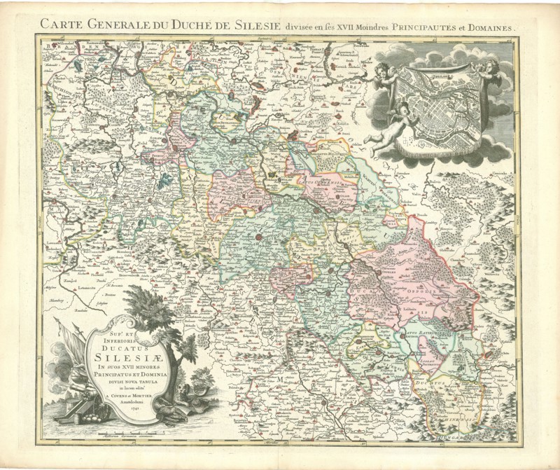 Map, Sup.s et Inferioris ducatus Silesiae in suos XVII minores principatus et dominia divisi nova tabula, Copperplate print