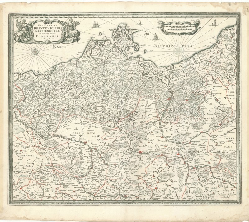 Map, Electoratvs Brandenburgi, Mekelenburgi, et maximæ partis Pomeraniæ novissima tabula, Copperplate print