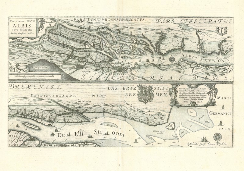 Map, Celeberrimi fluvii Albis nova delineatio, Christian Moller (1628 fl.), Copperplate print