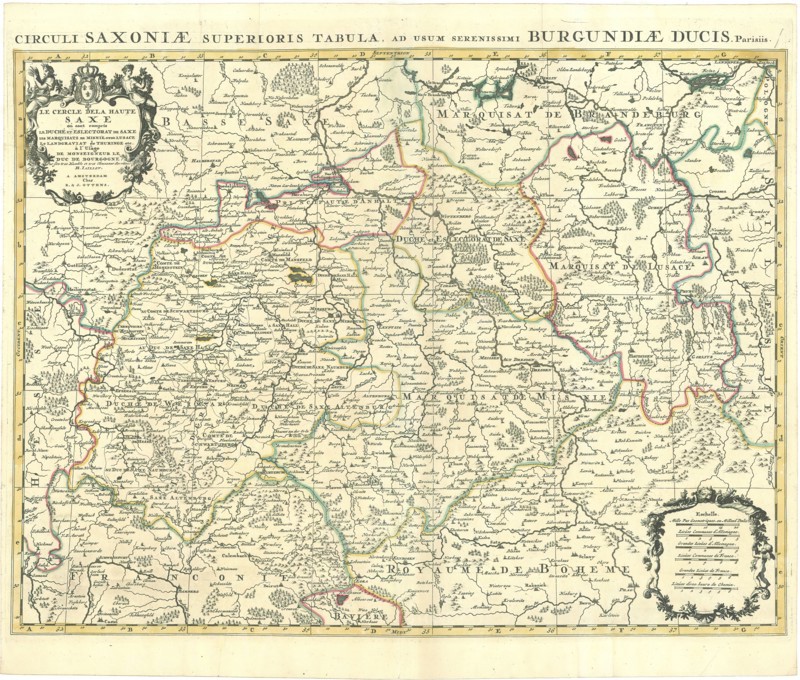 Map, Circuli Saxoniae superioris pars meridionalis in qua sunt ducatus Saxoniae comitatus Mansfeldiae et Voitlandiae landgraviat Thuringiae, marchionatus Misniae principatus Anhaltinus et episcopatus Hallensis, Frederick de Wit (1610-1698), Copperplate print