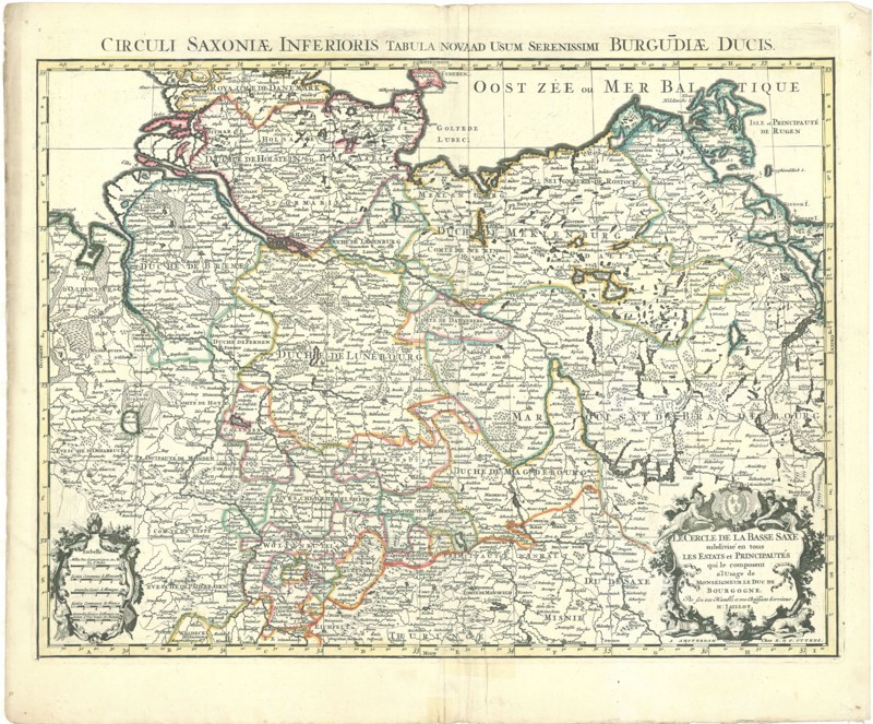Map, Le cercle de la Basse Saxe subdivisé en tous les estats et principautés qui le composent à l'usage de monseigneur Duc de Borgogne, Hubert Jaillot (1632-1712), Copperplate print
