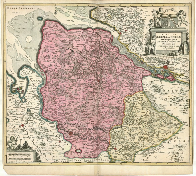 Map, Ducatus Bremae & Ferdae maximaque partis fluminis Visurgis descriptio, Frederick de Wit (1610-1698), Copperplate print