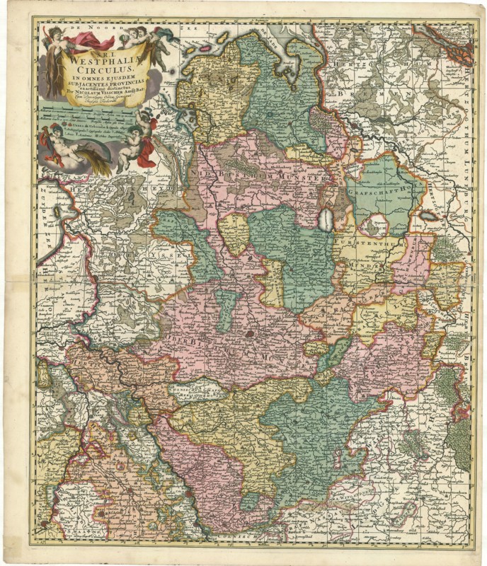 Map, S. R. I. Westphaliae circulus in omnes ejusdem subjacentes provincias exactissimè distinctus, Nicolaes Jansz. Visscher (1618-1679), Copperplate print