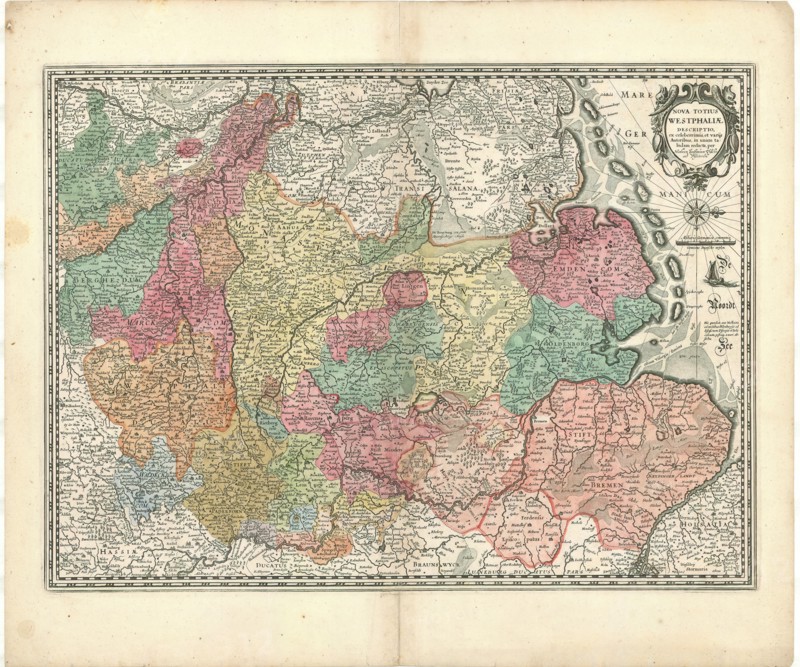 Map, Nova totius Westphaliae descriptio, Nicolaes Jansz Visscher (1618-1679), Copperplate print