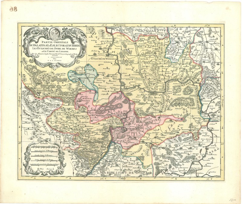 Map, Partie orientale du palatinat et eslectorat du Rhein les eveschés de Spire, de Worms et le comté de Linange, Nicolas Sanson (1600-1667), Copperplate print