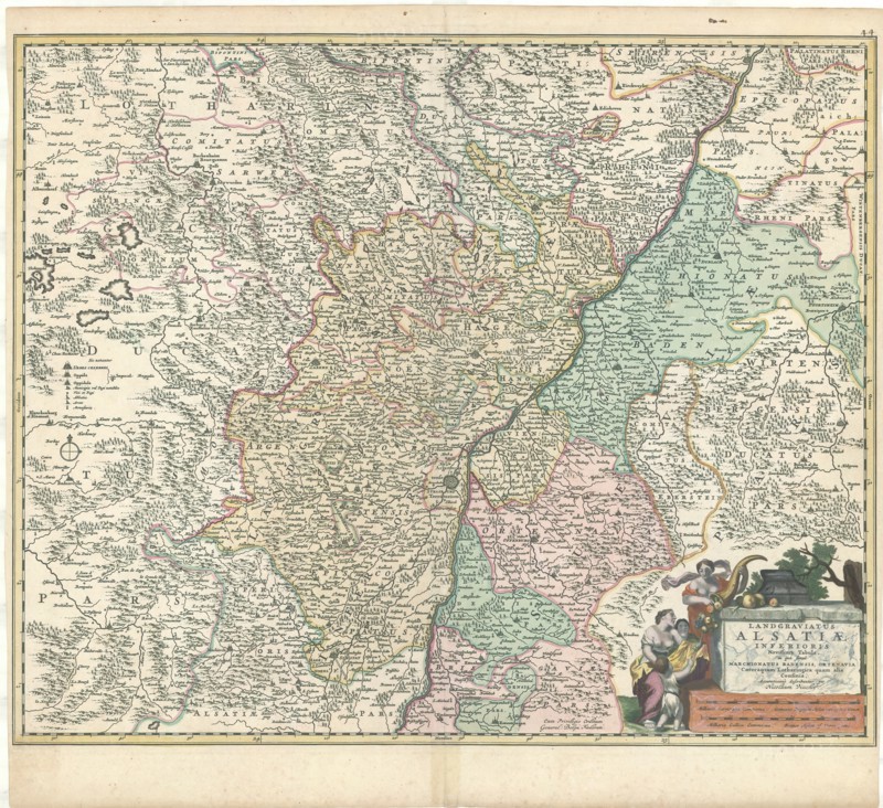 Map, Landgraviatus Alsatiae Inferioris novissima tabula, in qua simul Marchionatus Badensis, Ortenavia caeteraque tam Lotharingica quam alia confinia, Nicolaes Jansz. Visscher (1618-1679), Copperplate print