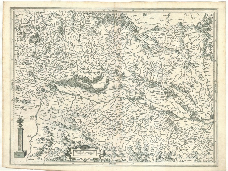 Map, Alsatia superior cuSvntgoia & Brisgoia, Gerard Mercator (1512-1594), Copperplate print