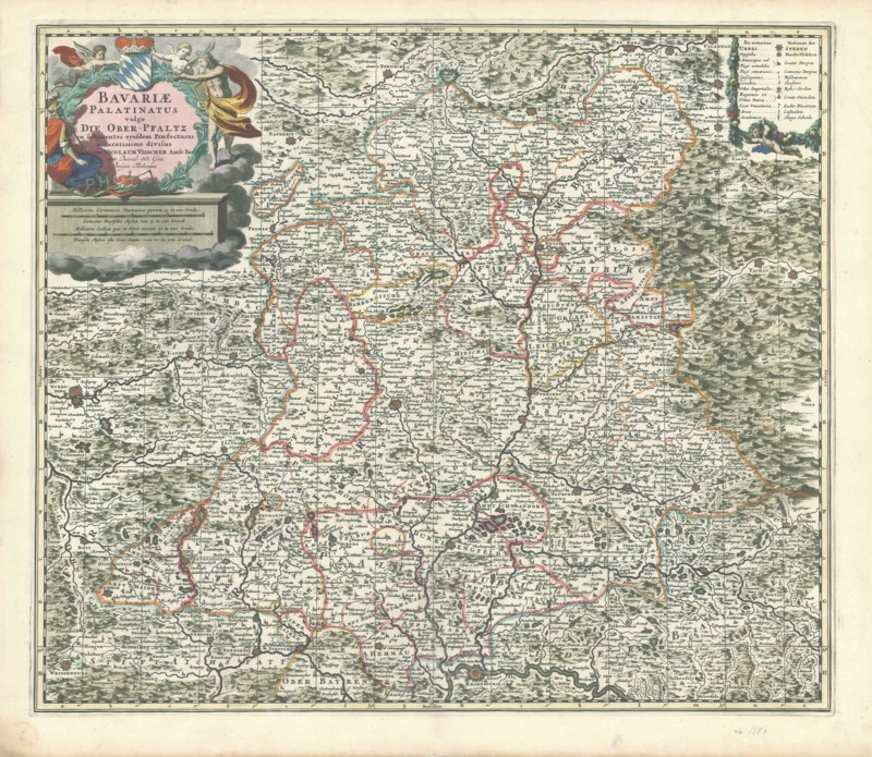 Map, Bavariae Palatinatus vulgo Die Ober-Pfaltz in subjacentes ejusdem praefecturas accuratissime divisus, Nicolaes Jansz. Visscher (1618-1679), Copperplate print