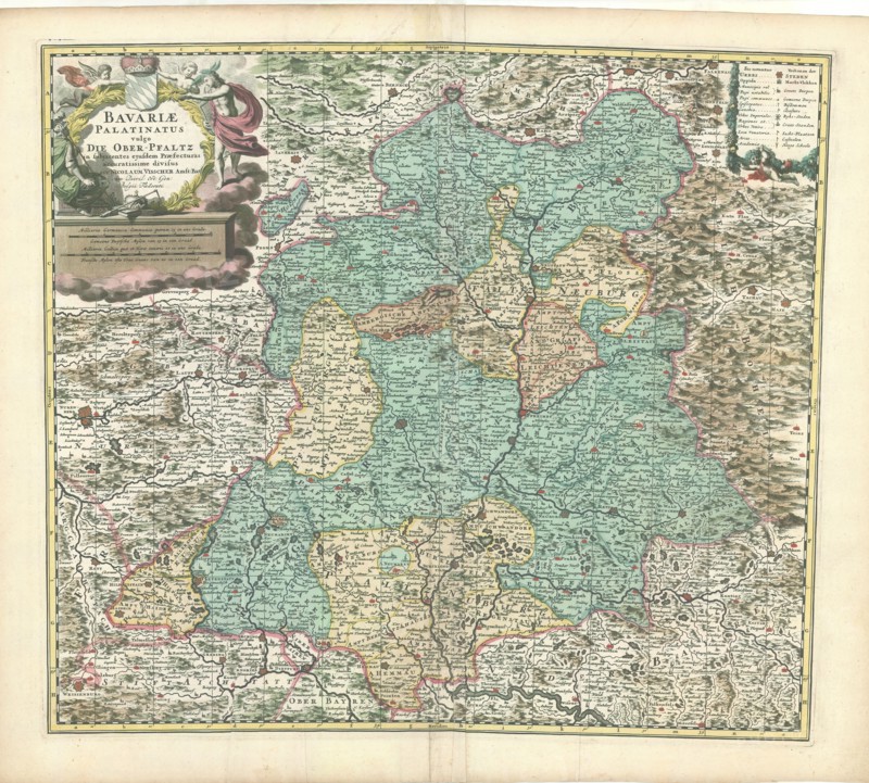 Map, Bavariae Palatinatus vulgo Die Ober-Pfaltz in subjacentes ejusdem praefecturas accuratissime divisus, Nicolaes Jansz. Visscher (1618-1679), Copperplate print