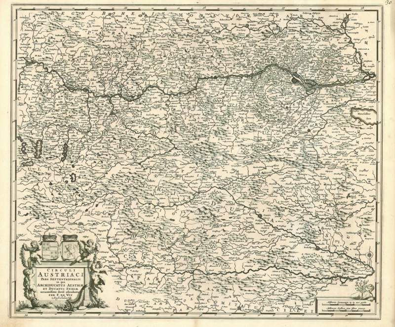 Map, Circuli Austriaci pars septentrionalis in qua archiducatus Austriae et ducatus Stiriae accuratissime divisi ostenduntur, Frederick de Wit (1610-1698), Copperplate print