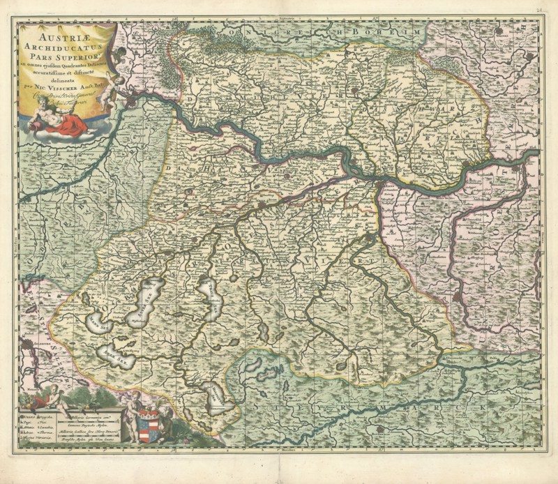 Map, Austriae archiducatus pars superior in omnes ejusdem quadrantes ditiones accuratissime ét distincté delineata, Nicolaes Jansz. Visscher (1618-1679), Copperplate print