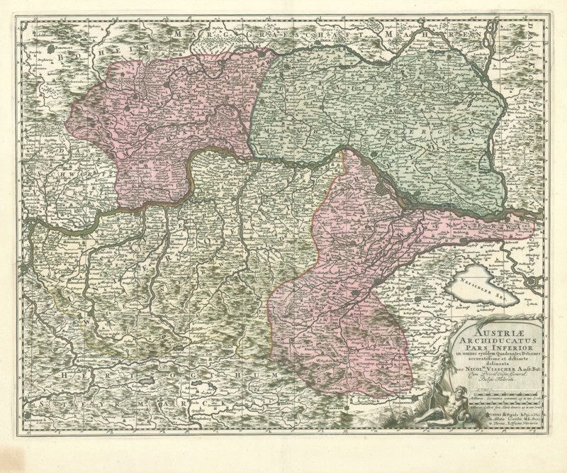 Map, Austriae archiducatus pars inferior in omnes ejusdem quadrantes ditiones accuratissime et distincte delineata, Nicolaes Jansz. Visscher (1618-1679), Copperplate print