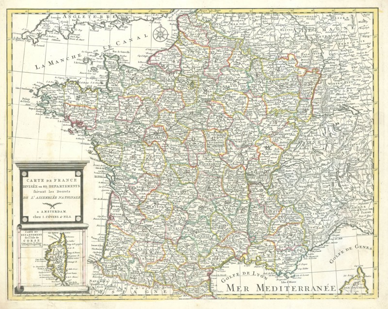 Map, Carte de France divisées en 83 departements suivant les decrets de l'Assemblée Nationale ;, Cornelis van Baarsel (1761-1826), Copperplate print