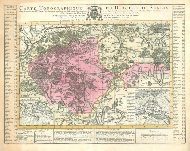 Map, Carte topographique du diocese de Senlis, Guillaume Delisle (1675-1726), Copperplate print