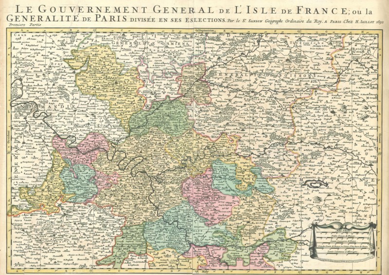 Map, Gouvernement et Generalité de Paris, Guillaume Sanson (-1703), Copperplate print