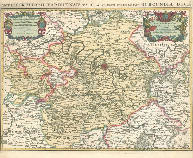 Map, Les environs de Paris, Guillaume Delisle (1675-1726), Copperplate print