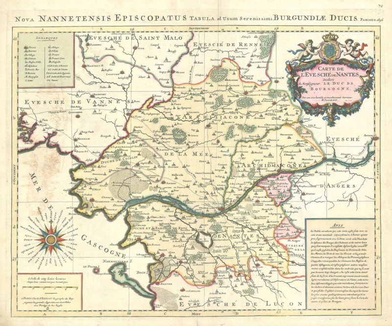 Map, Carte de l'evesché de Nantes, Hubert Jaillot (1632-1712), Copperplate print