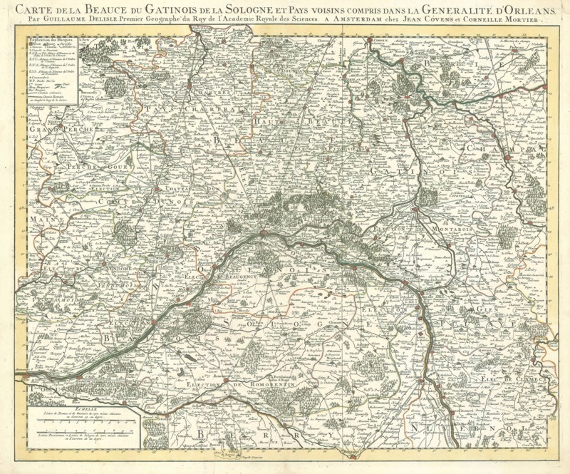 Map, Carte de la Beauce du Gatinois de la Sologne et pays voisins compris dans la generalite d'Orleans, Guillaume Delisle (1675-1726), Copperplate print