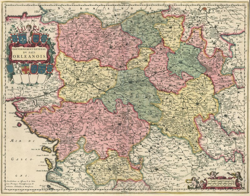 Map, Gouvernement general dv pays Orleanois, Copperplate print