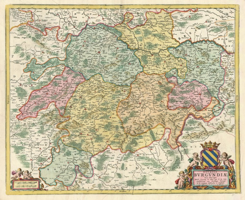 Map, Ducatus Bvrgvndiae nova descriptio, Frederick de Wit (1610-1698), Copperplate print